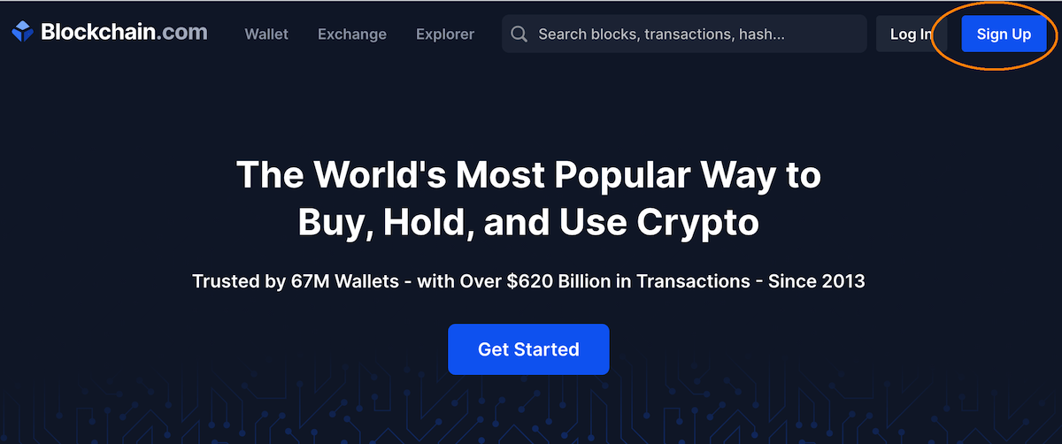 Sign Up button Blockchain