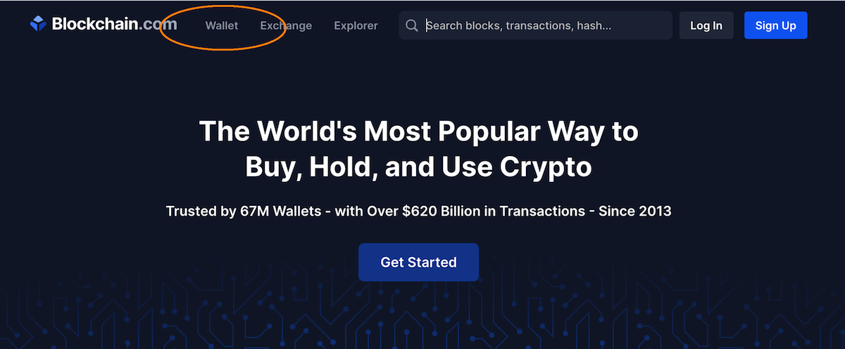 section Wallet on blockchain.com